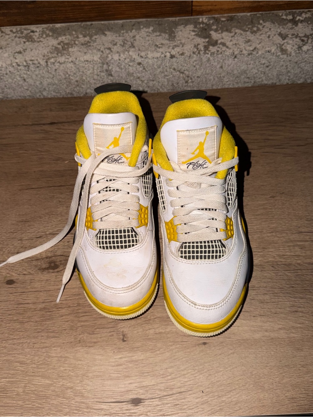 Jordan White and Yellow Retro Basketball Sneakers